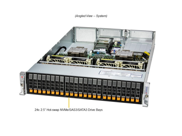 Сервер Supermicro SYS-221H-TN24R: 2× Xeon Silver 4514Y, 128Gb DDR5-4800 (4×32Gb), 2× SSD 480Gb (2.5” SATA)
