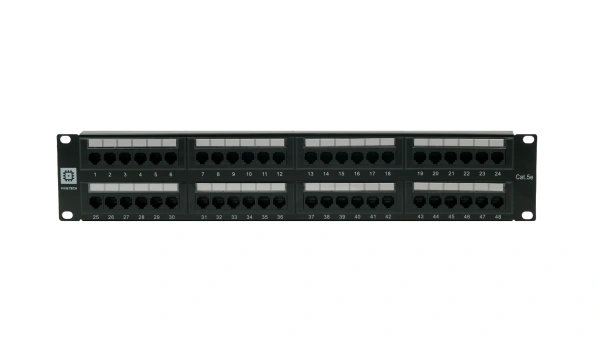 Pixietech patch paneli, 19" ekranlanmagan, 2U, 48 port, cat.5e