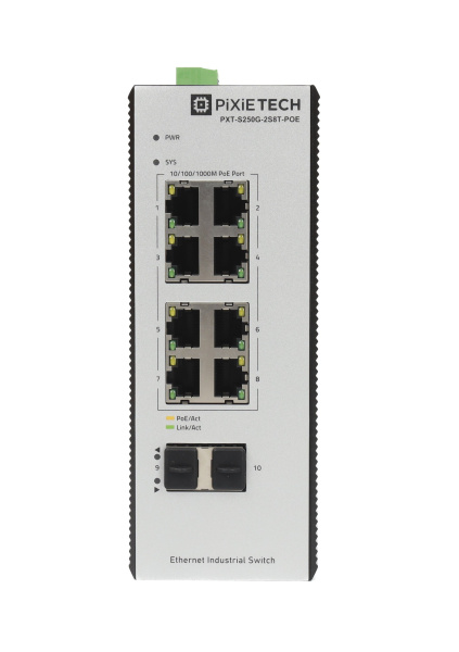 Управляемый промышленный POE коммутатор PXT-S250G-2S8T-POE