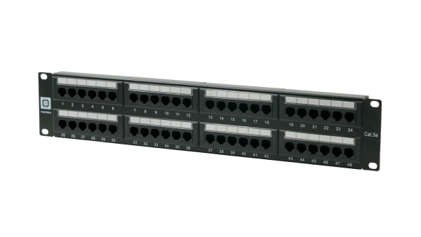 Pixietech patch paneli, 19" ekranlanmagan, 2U, 48 port, cat.5e