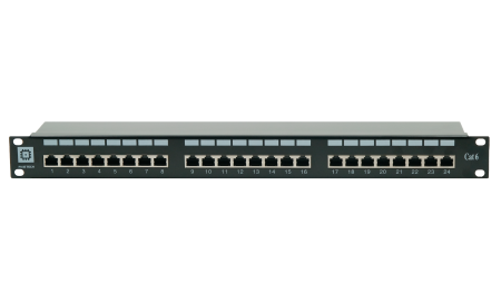 Коммутационная панель Pixietech, 19" экранированная, 1U, 24 порта, cat.6