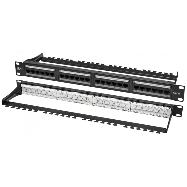 Pixietech kommutatsiya paneli, 19" ekransizlangan, 1U, 24 port, cat.6