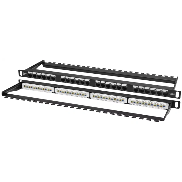 Коммутационная панель Pixietech, 19" неэкранированная, 0.5U, 24 порта, cat.6