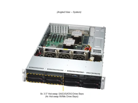 Supermicro SYS-621P-TR serveri: 2× Xeon Silver 4514Y, 128Gb DDR5-4800 (4×32Gb), 1× HDD 3,5” SATA 8Tb 7,2K