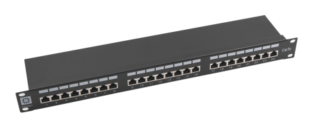 Коммутационная панель Pixietech, 19" экранированная, 1U, 24 порта, cat.5e