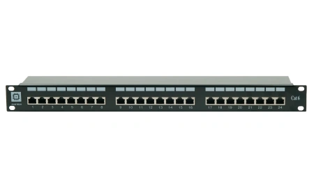 Коммутационная панель экранированная Pixietech, 19" 1U, 24 порта, Cat.6a
