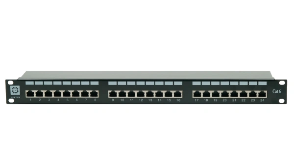 Коммутационная панель экранированная Pixietech, 19" 1U, 24 порта, Cat.6a