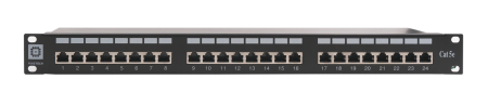 Коммутационная панель Pixietech, 19" экранированная, 1U, 24 порта, cat.5e