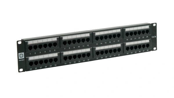 Pixietech patch paneli, 19" ekranlanmagan, 2U, 48 port, cat.5e