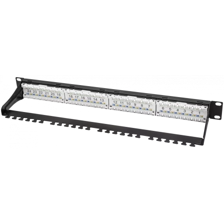 Pixietech kommutatsiya paneli, 19" ekransizlangan, 1U, 24 port, cat.6