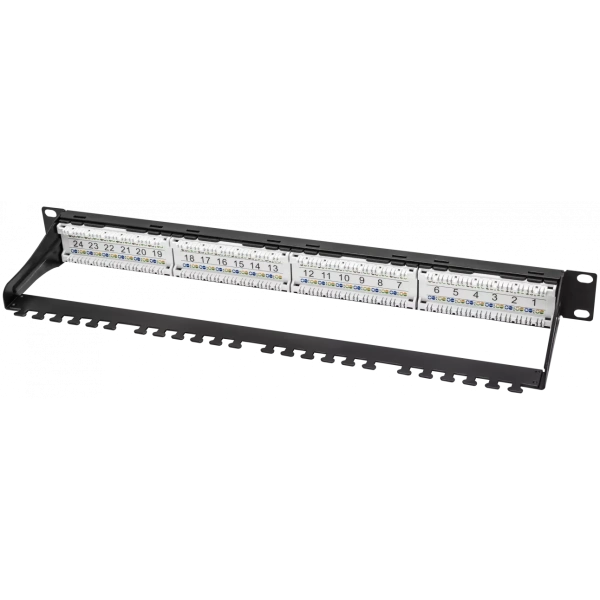 Pixietech kommutatsiya paneli, 19" ekransizlangan, 1U, 24 port, cat.6