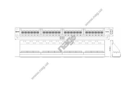 Pixietech kommutatsiya paneli, 19", 1U, 24 port, cat.5e