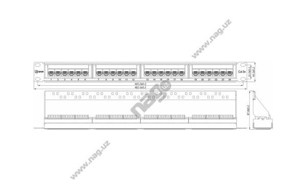Pixietech kommutatsiya paneli, 19", 1U, 24 port, cat.5e