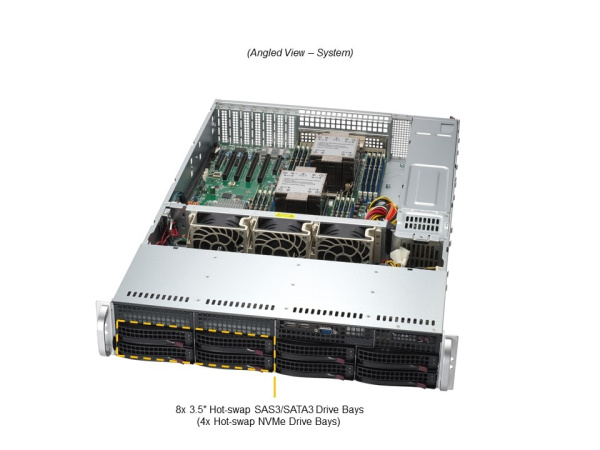 Сервер Supermicro SYS-621P-TR: 2× Xeon Silver 4514Y, 128Gb DDR5-4800 (4×32Gb), 1× HDD 3.5" SATA 8Tb 7,2K