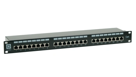 Коммутационная панель экранированная Pixietech, 19" 1U, 24 порта, Cat.6a
