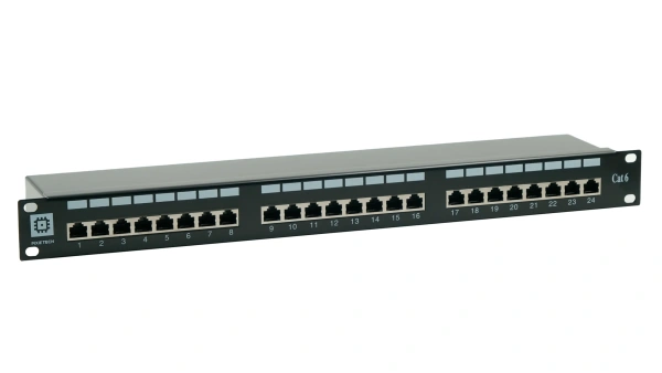 Коммутационная панель экранированная Pixietech, 19" 1U, 24 порта, Cat.6a