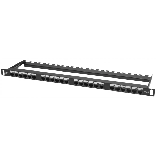 Коммутационная панель Pixietech, 19" неэкранированная, 0.5U, 24 порта, cat.6