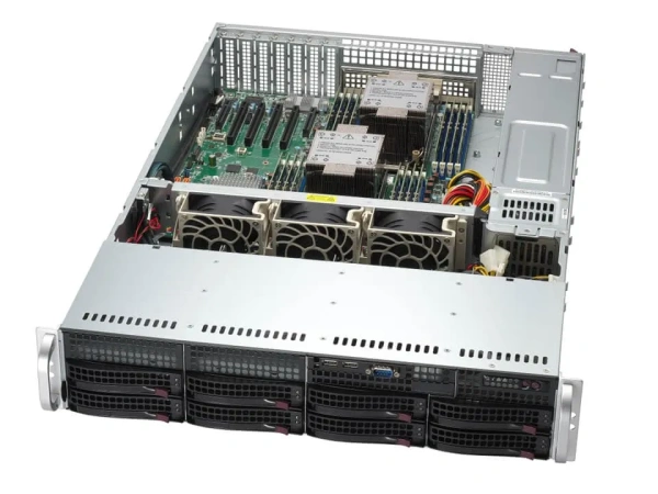 Supermicro SYS-621P-TR serveri: 2× Xeon Silver 4514Y, 128Gb DDR5-4800 (4×32Gb), 1× HDD 3,5” SATA 8Tb 7,2K