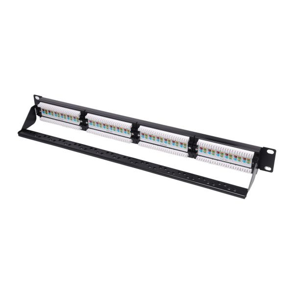 Pixietech kommutatsion paneli, 19" ekransizlangan, 1U, 24 port, cat.6a