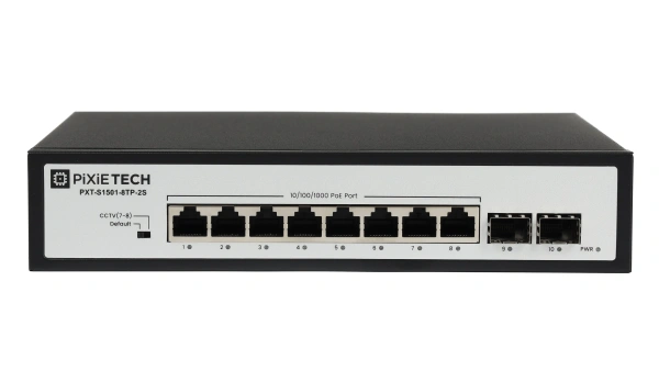Pixietech PXT-S1501-8TP-2S boshqarilmaydigan PoE kommutator