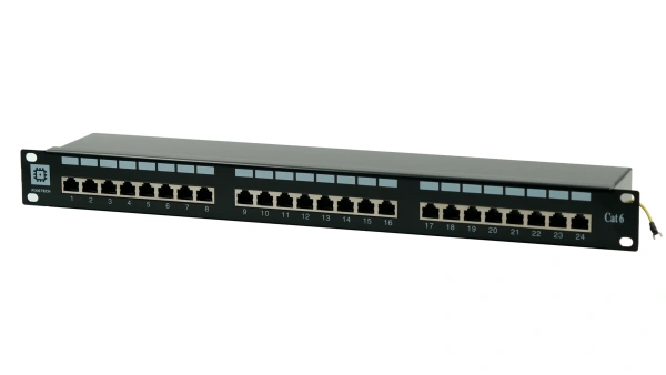 Коммутационная панель экранированная Pixietech, 19" 1U, 24 порта, Cat.6a